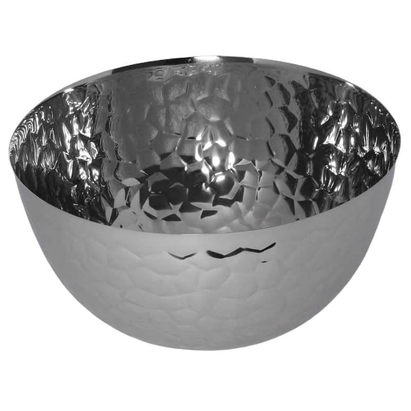 Sol Living Stainless Steel Salad Serving Bowl, Hammered Finish