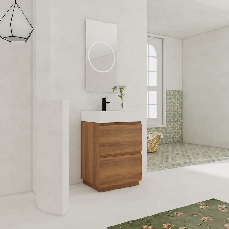 GDFStudio - Lecce Modern Freestanding Bathroom Vanity Set with Resin Sink, 2 Soft Close Drawers & Antirust Hardware