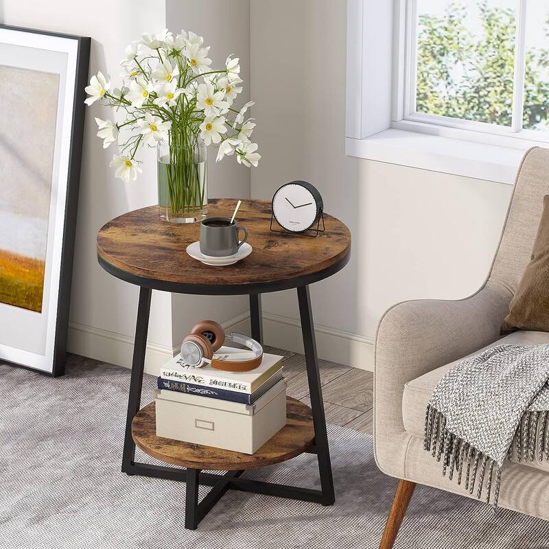 Industrial End Table, Round Side Table Table Small Coffee Accent Table