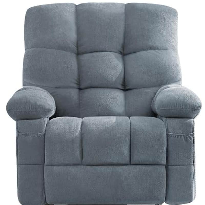 HomeRoots 39" Blue Tufted Chenille Heated Massage Swivel Rocker Recliner With USB