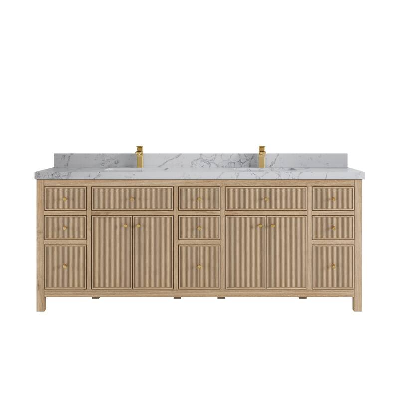 Willow Collections 84 in. W x 22 in. D Sonoma Teak Double Sink Bathroom Vanity with Countertop - 2” Venatino - Distressed Light Graywashed 