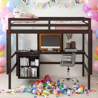 Full size Loft Bed With Desk and Writing Board,2 Drawers Cabinet,Solid Construction