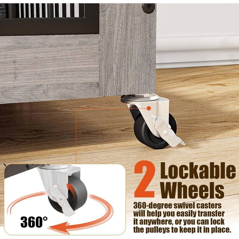 BOSSIN Dog Crate Furniture with Cushion, 32 Inch Double Doors Wooden Dog House Side End Table with Wheels for Small Medium Dogs