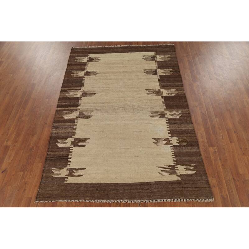 Reversible Nomadic Kilim Persian Area Rug Hand-Knotted Wool Carpet - 5'5"x 7'11"