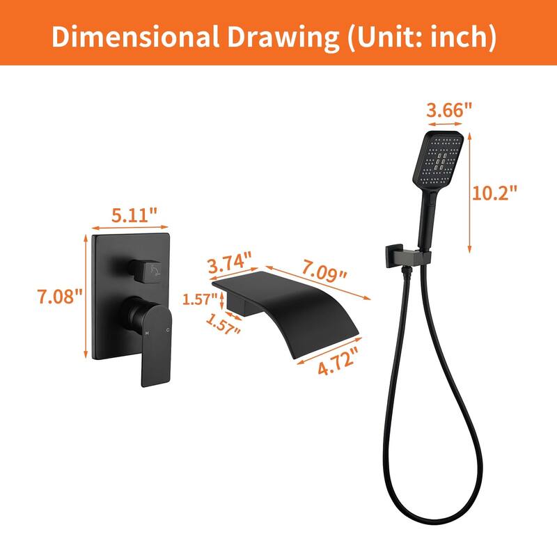 Wall Mounted Tub Faucet With Hand Sprayer Waterfall Bathtub Faucet Modern Single Handle Tub Filler Trim With Handheld Shower