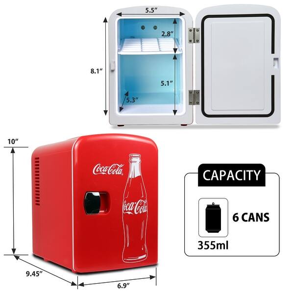 Coca-Cola Classic Bottle 6 Can Mini Fridge - 4L