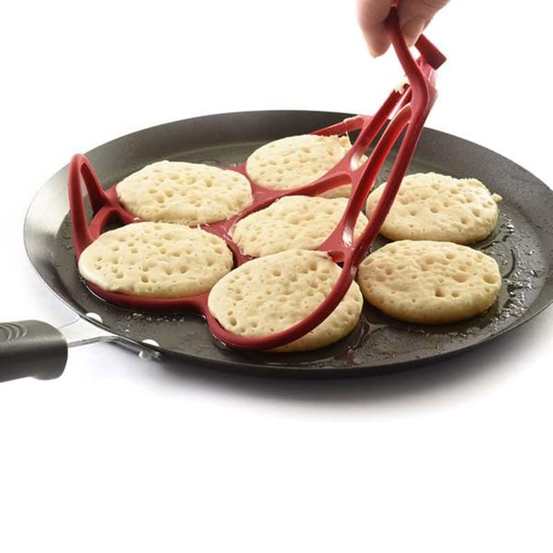 Norpro Silicone Silver Dollar Size Pancake / Egg Ring with Easy Lift Handles - Red