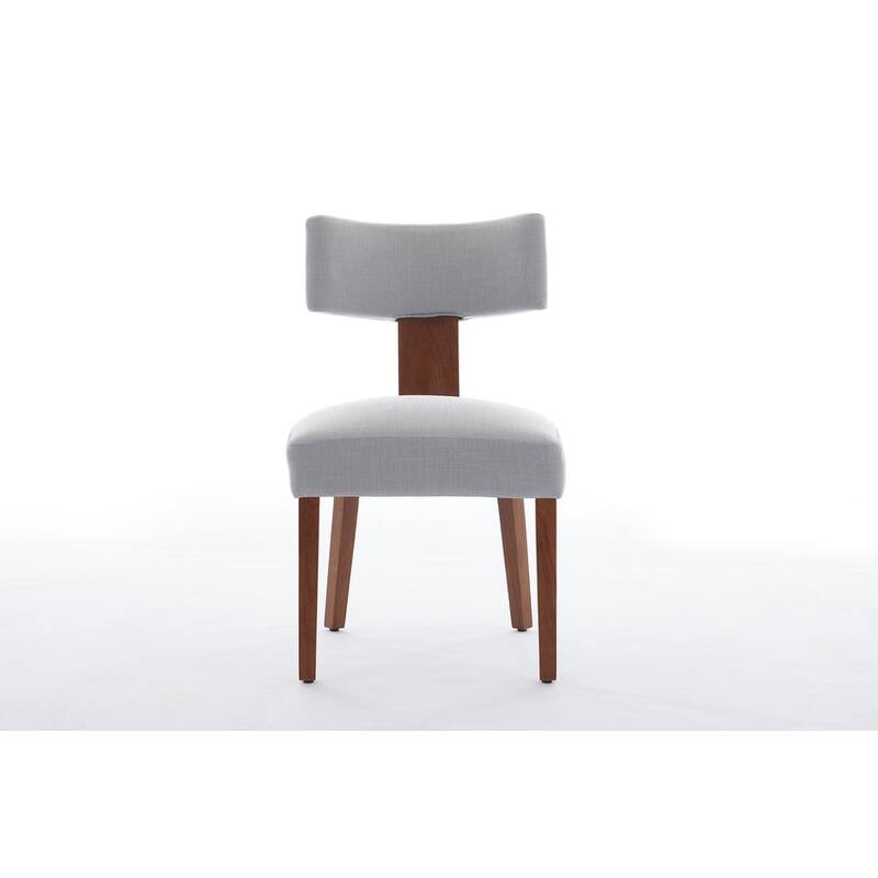 Set of 2 Linen Fabric Modern Armless Dining Chairs With Curved backrest and Solid Wooden Legs for Dining Room Living Room