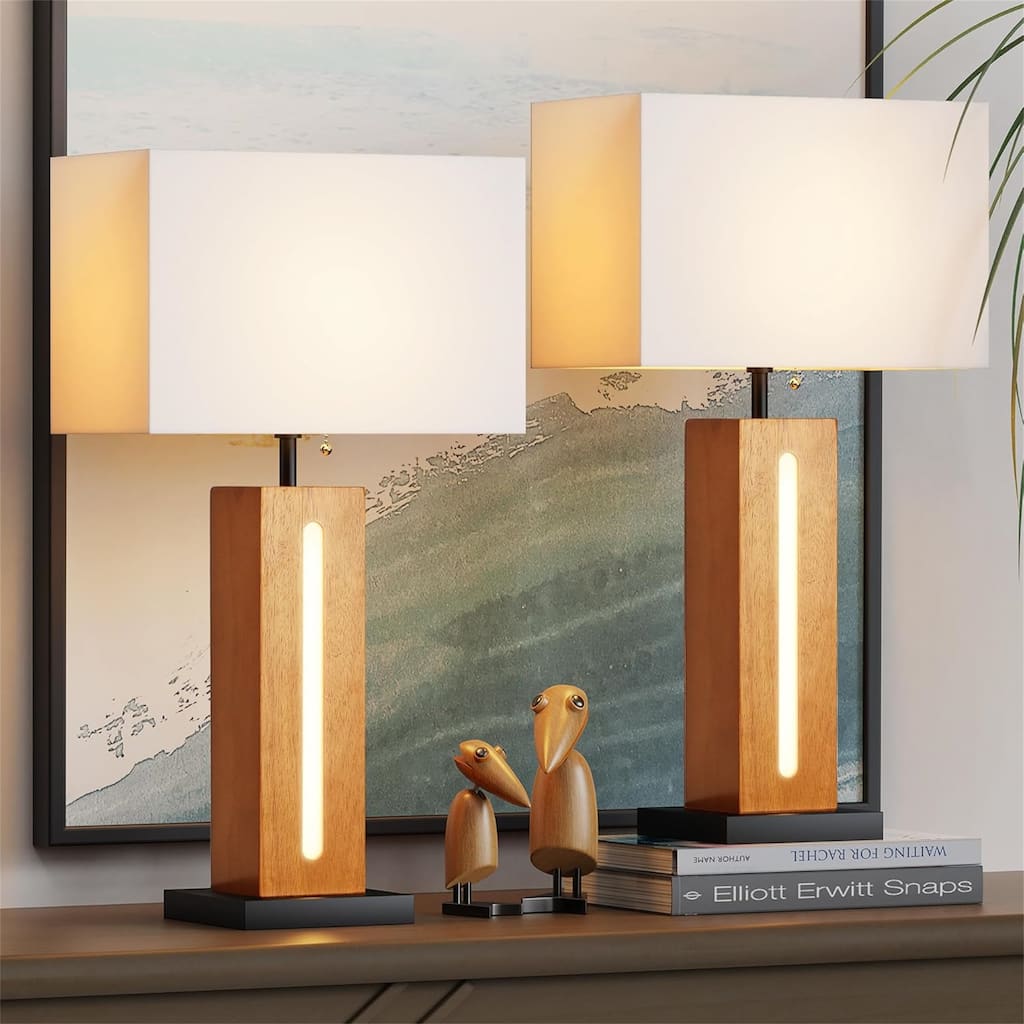 Modern Dimmable Bedside Table Lamp with LED Nightlight (Set of 2)