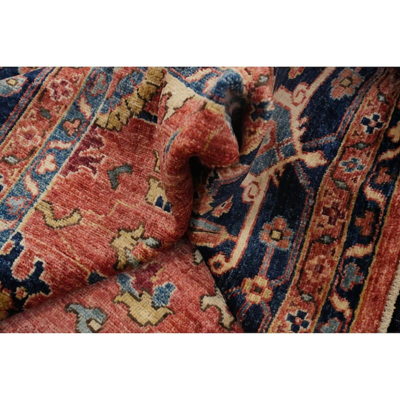Hand Knotted Traditional Wool Orange Geometric Area Rug - 9' 10'' X 8' 0''