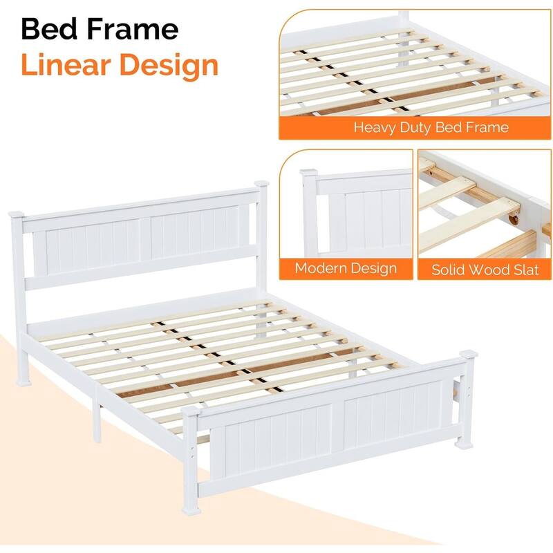 Wood Twin Size Bed Frame with 4 Storage Drawers, Solid Wood Platform Bed with Headboard