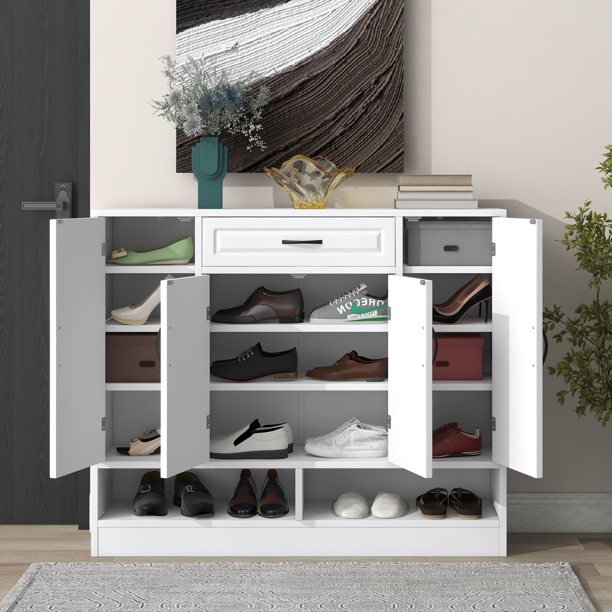 Stylish Shoe Cabinet with Adjustable Shelves and Drawer for Living Room and Entryway White