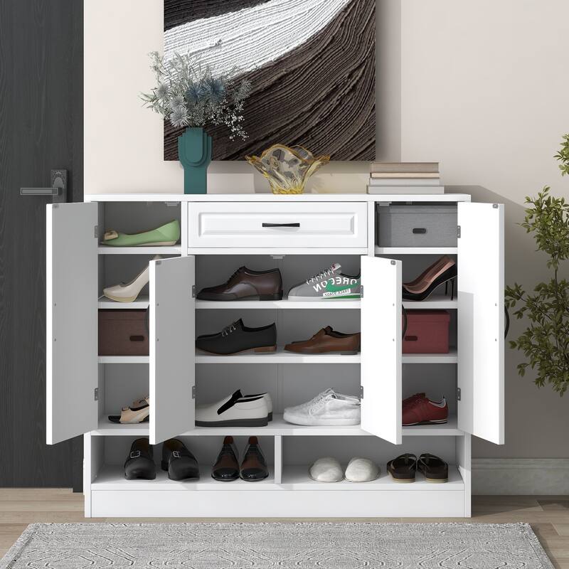 Shoe Cabinet with Doors, Modern Shoe Storage Cabinet with Adjustable Shelves, Wood Free Standing Shoe Storage for Entryway