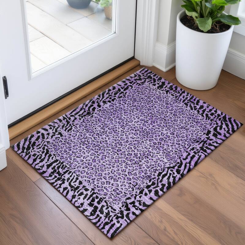 Premium Washable Super Soft Animal Print Border Mayfield Rug - Purple - 1'8" x 2'6"