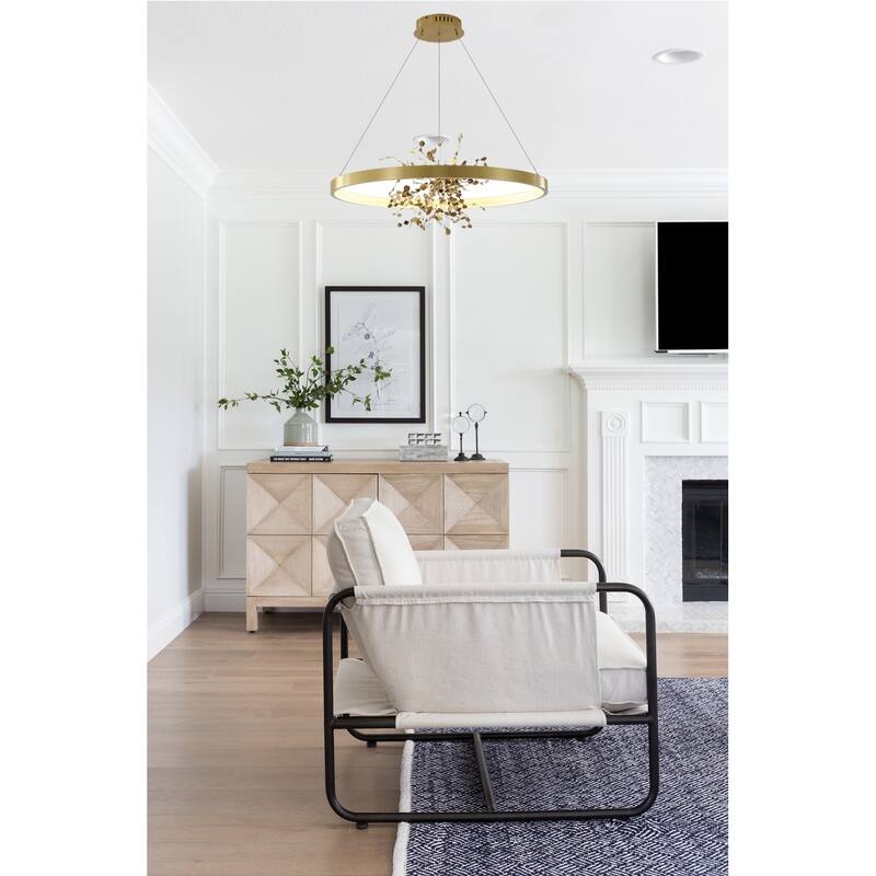 1-Light Gold Stainless Steel LED Chandelier With Confetti Interior