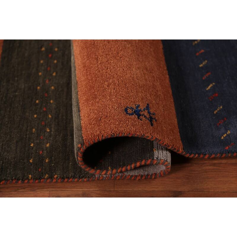 Striped Gabbeh Oriental Area Rug Hand-Knotted Wool Carpet - 6'7" x 9'6"