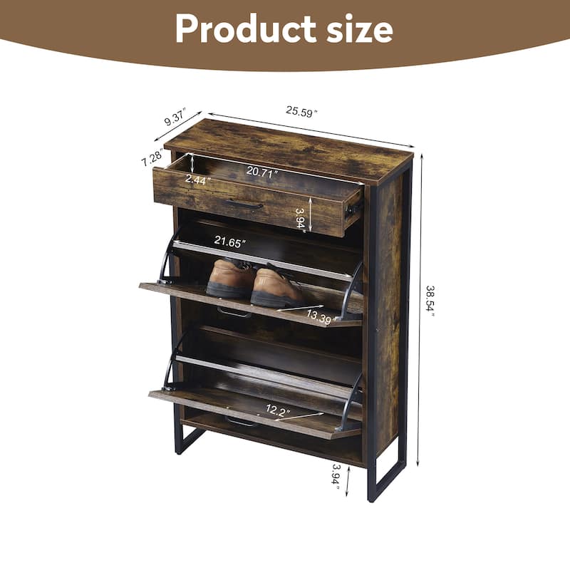 Wood Hidden Shoe Cabinet with 2 Flip Drawers for Hallway