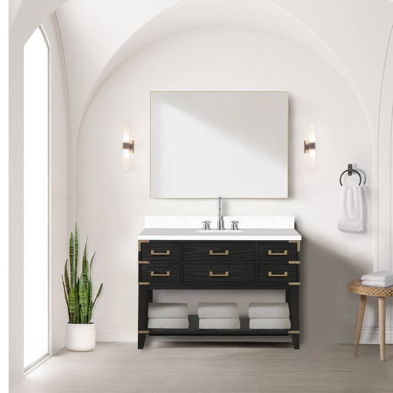 Norwalk 48 in W x 22 in D Black Oak Single Bath Vanity and White Quartz Top