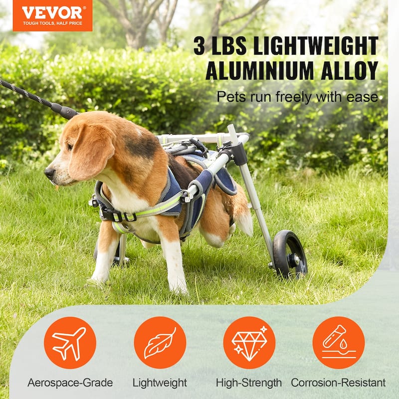 VEVOR 2 Wheels Dog Wheelchair for Back Legs, Dog Cart/Wheelchair for Injured, Disabled, Paralysis, Hind Limb Weak Pet