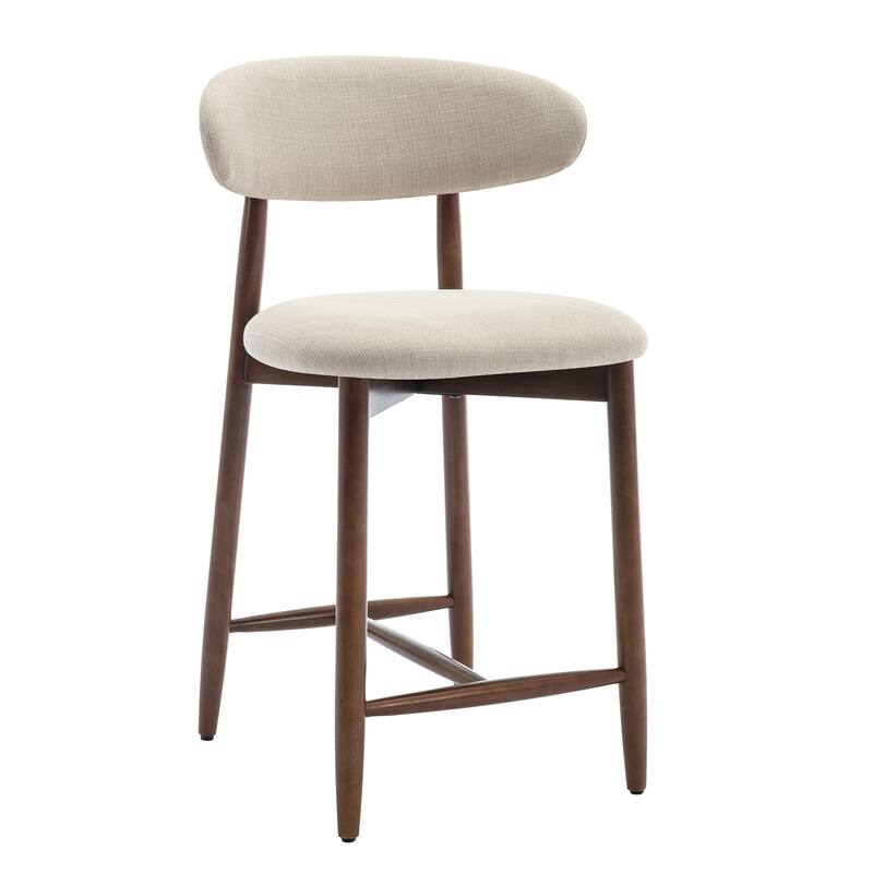 Mid-Century Modern Upholstered Bar Stools Counter Height Wooden Bar Chairs with Backrest Footrest