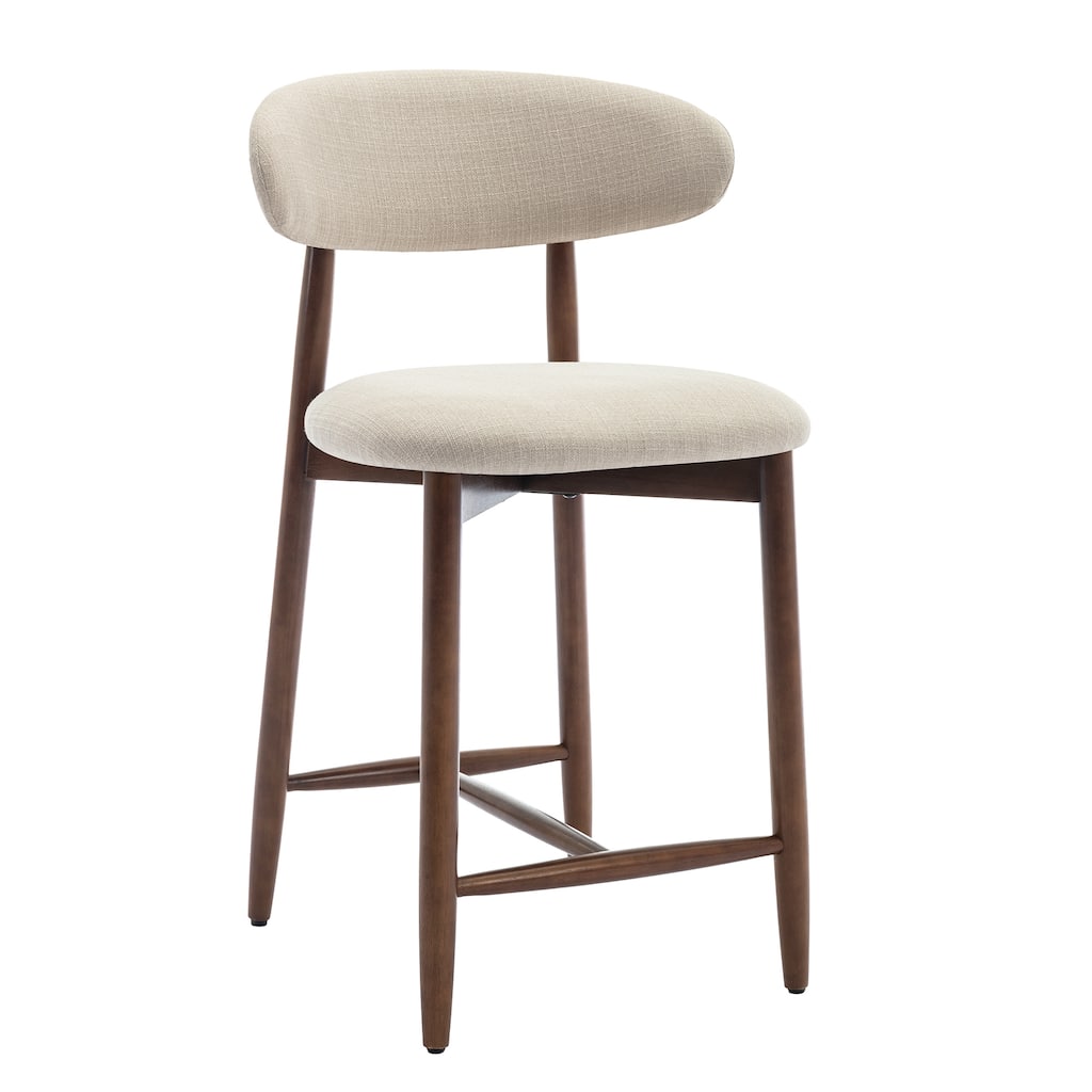 Mid-Century Modern Upholstered Bar Stools Counter Height Wooden Bar Chairs with Backrest Footrest