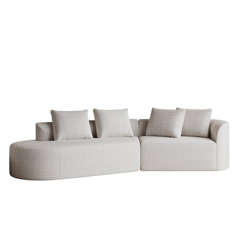 Modular Curved Sectional Sofa, Oversized Chenille Cloud Couch, Compressed Upholstered Sofa with 4 Throw Pillows