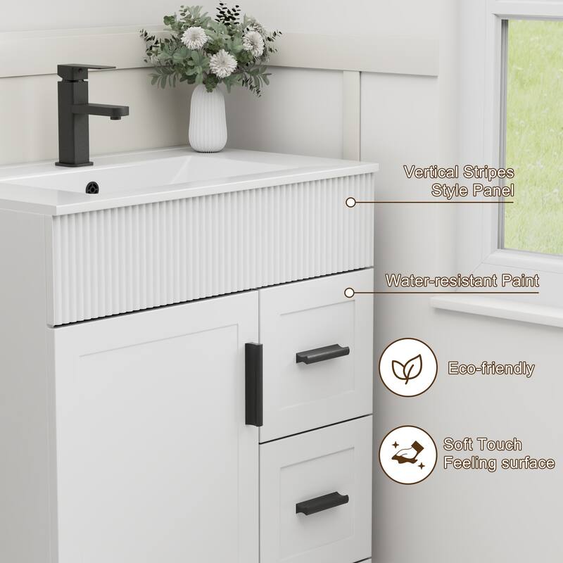 Modern 24/30/36/48" Wave-Line Bathroom Vanity Set with Sink & Faucet