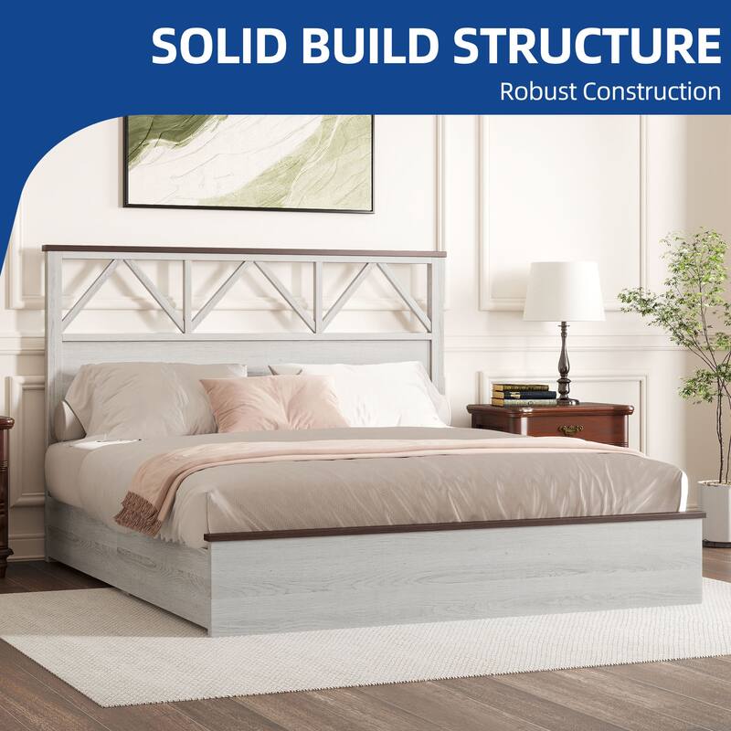 Farmhouse Bed with Headboard Platform, Ideal for Bedroom/Apartment