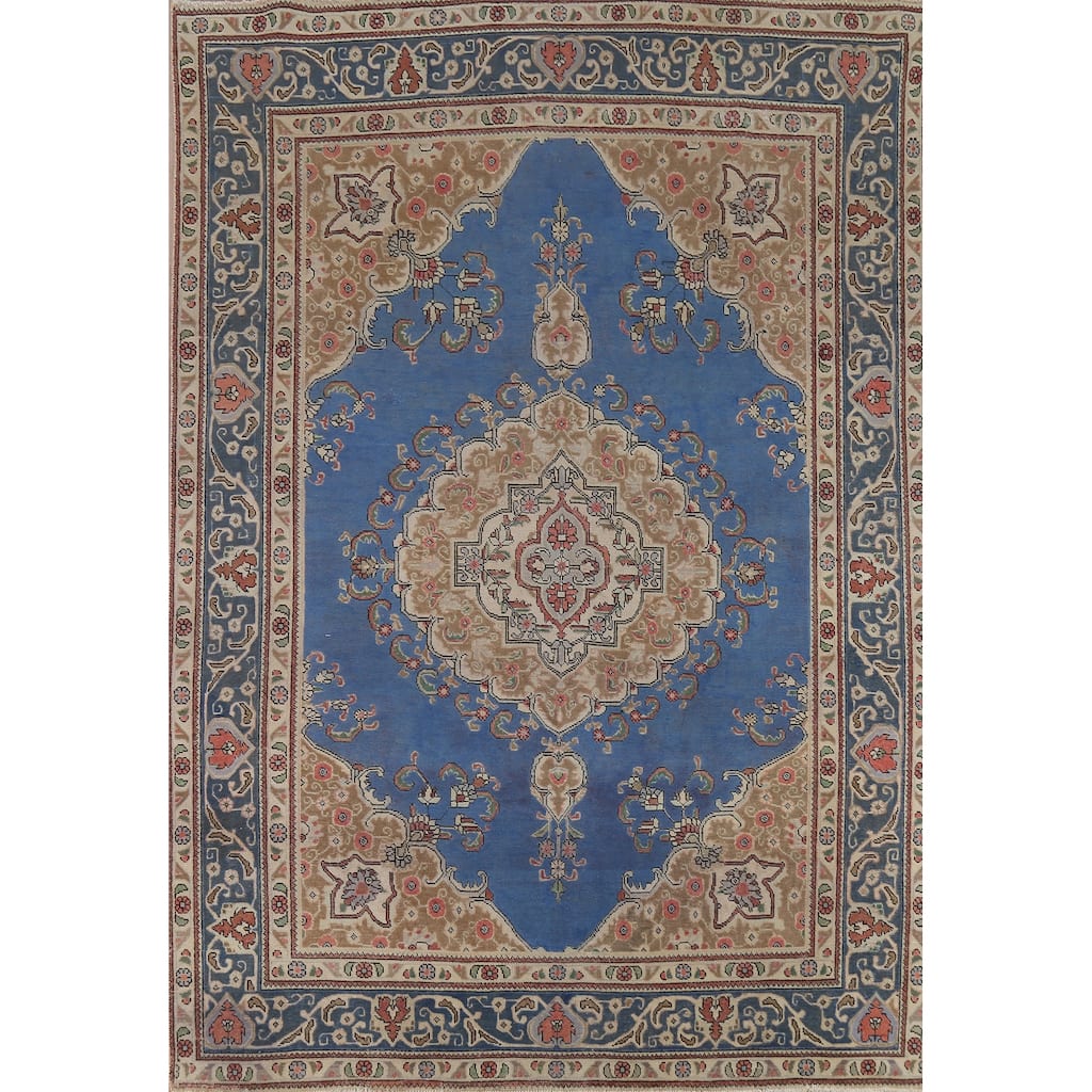 Blue Tabriz Persian Vintage Area Rug Handmade Wool Carpet - 8'3"x 11'5"