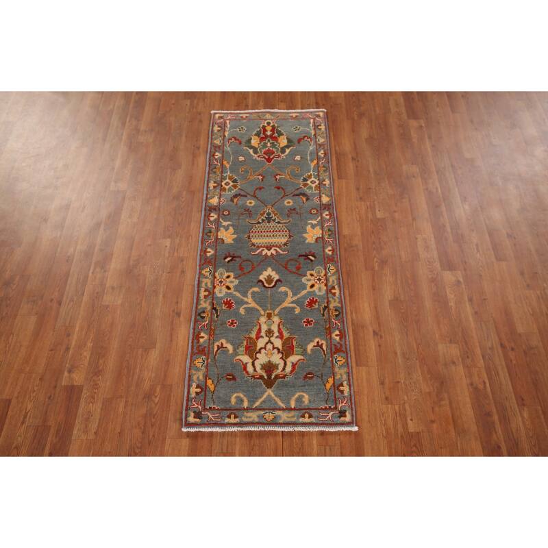 Gray Kazak Oriental Runner Rug Handmade Wool Carpet - 2'1" x 5'9"
