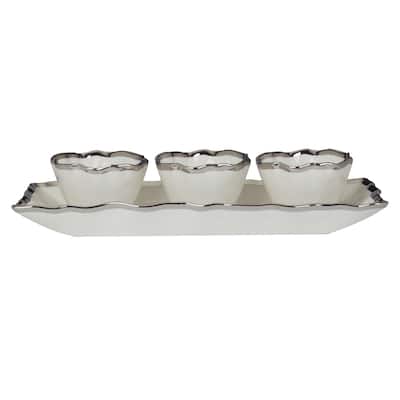 Certified International Regency Silver 4pc Tray and Condiment Bowls Set - 14" x 6.25" x 1.75"