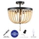 preview thumbnail 8 of 6, 3-Light Black Finish Natural Wood Beaded Semi Flush Mount