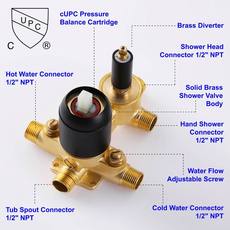 Wall Mount Tub Shower Faucet Set With Hand Shower Complete Shower System With Tub Spout With Pressure Balance Valve