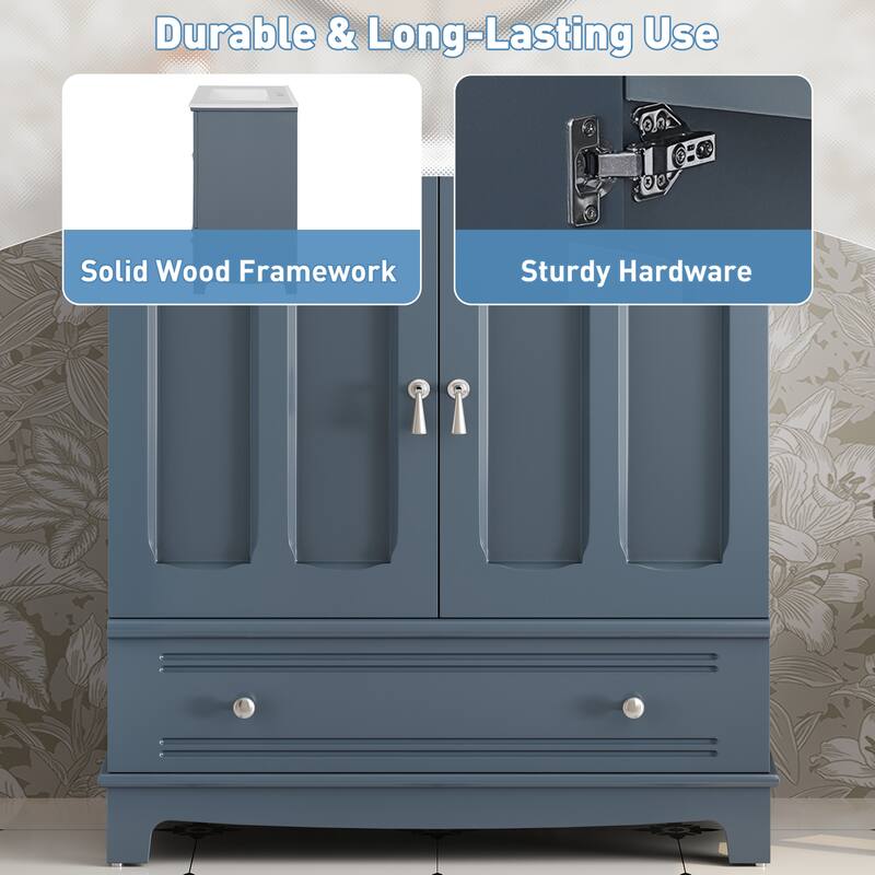 GDFStudio - Bramshire Modern Bathroom Vanity with Ceramic Sink, Solid Wood Feet, Drawer with Divider & Adjustable Shelf - 30'W