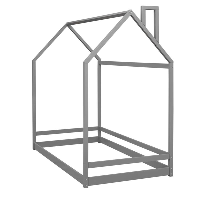 Twin Size House Bed with Roof, Playhouse Design, and Pinewood Frame