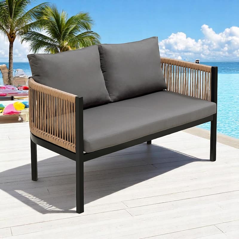 Modular Multi-Person Outdoor Sofa Set with Tempered Glass Table - Ideal for Garden, Backyard, and Balcony
