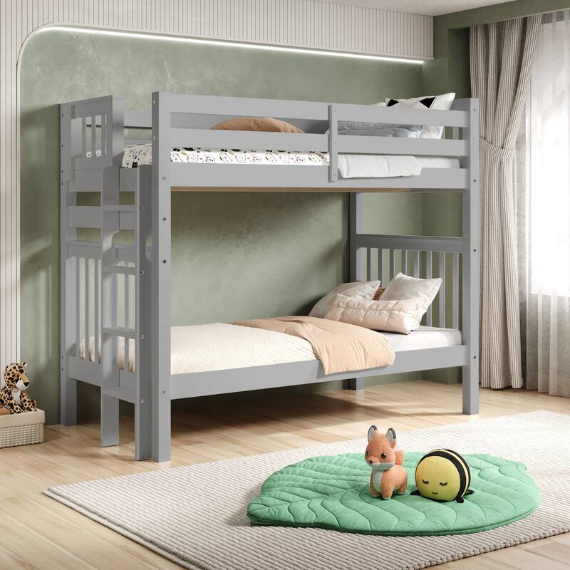 Taylor & Olive Trillium Tall Twin over Twin Bunk Bed with End Ladder - Grey