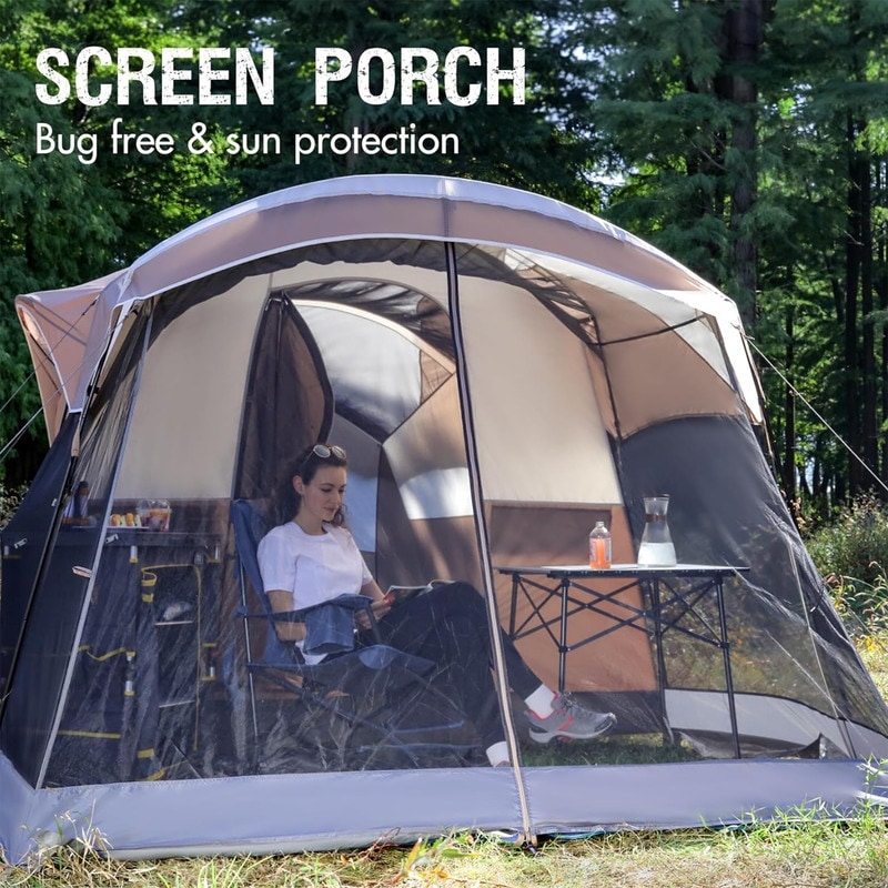 8 person family large camping tent waterproof large tunnel tent with rain curtain suitable for outdoor camping and parties Blue