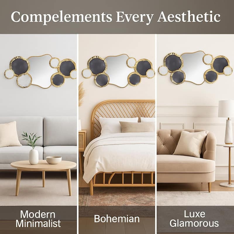 Aria Home Large Mirrored Metal Wall Art Gold Abstract Horizontal Decor