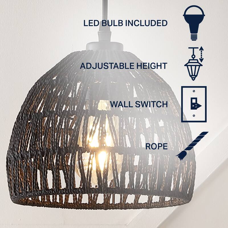 Jigu 1-Light Woven Rattan/Iron LED Pendant, by JONATHAN Y