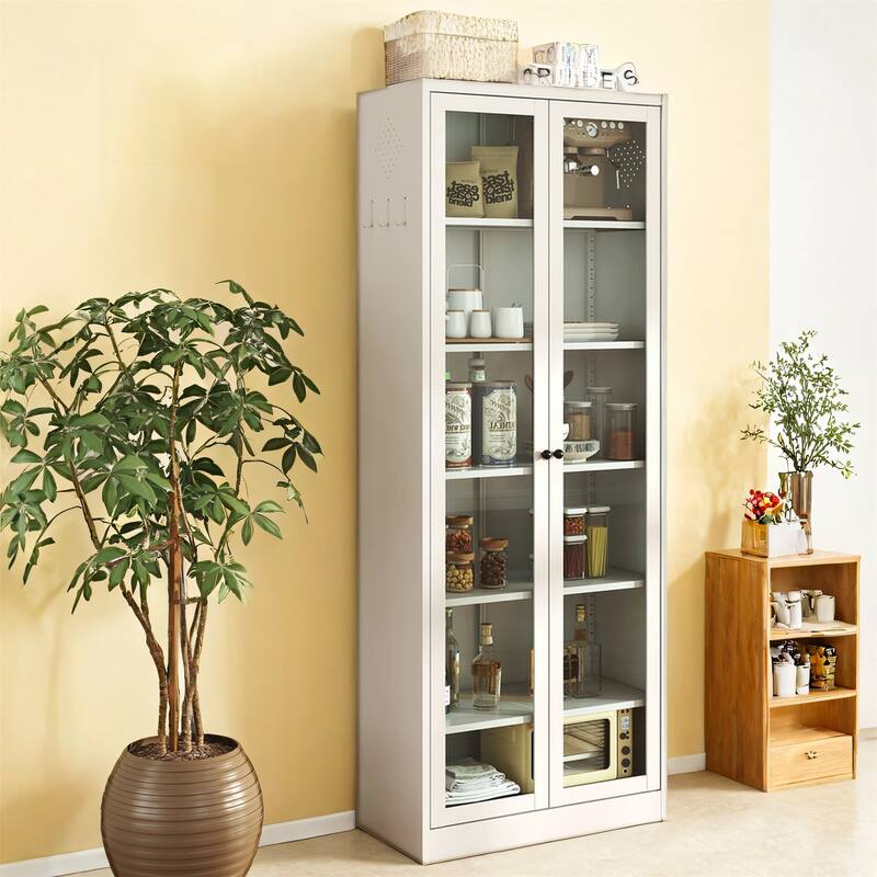 72" Metal Kitchen Pantry Cabinet - White