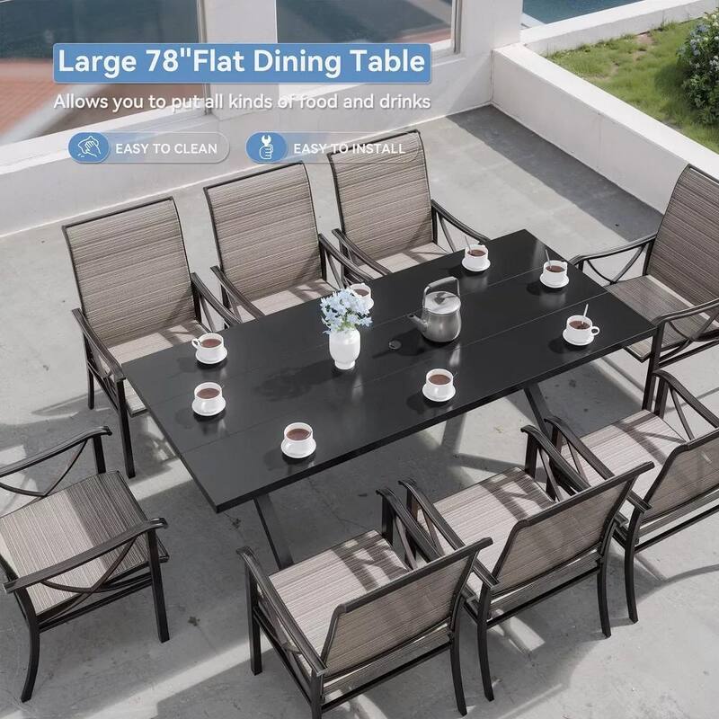 Kullavik Textilene Outdoor Dining Set, Patio Dining Set with Single Chairs, Swivel Chairs and Large Table