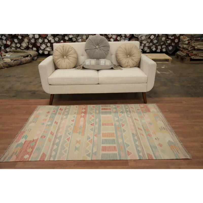 Hand Woven Oriental 100% Wool Carpet Southwestern Tribal Multi-Colored Kilim Area Rug - 5' 8'' X 4' 0''