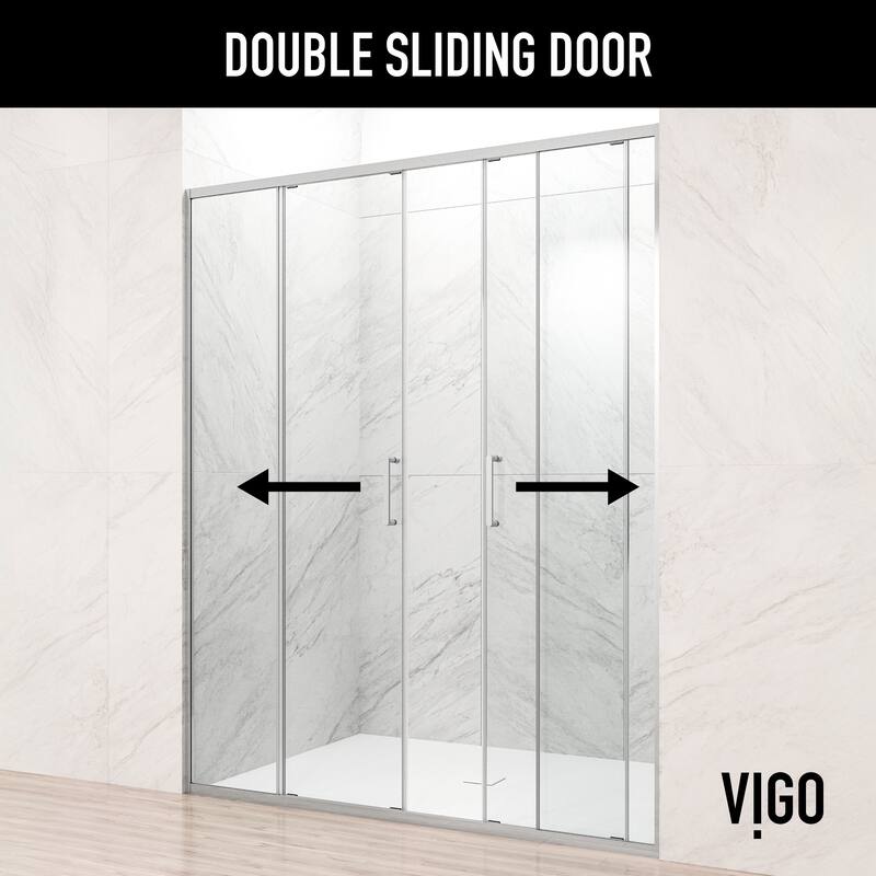 VIGO Paloma 56 to 60 in. W x 74 in. H Semi-Frameless Double-Sliding Shower Door with Clear Tempered Glass