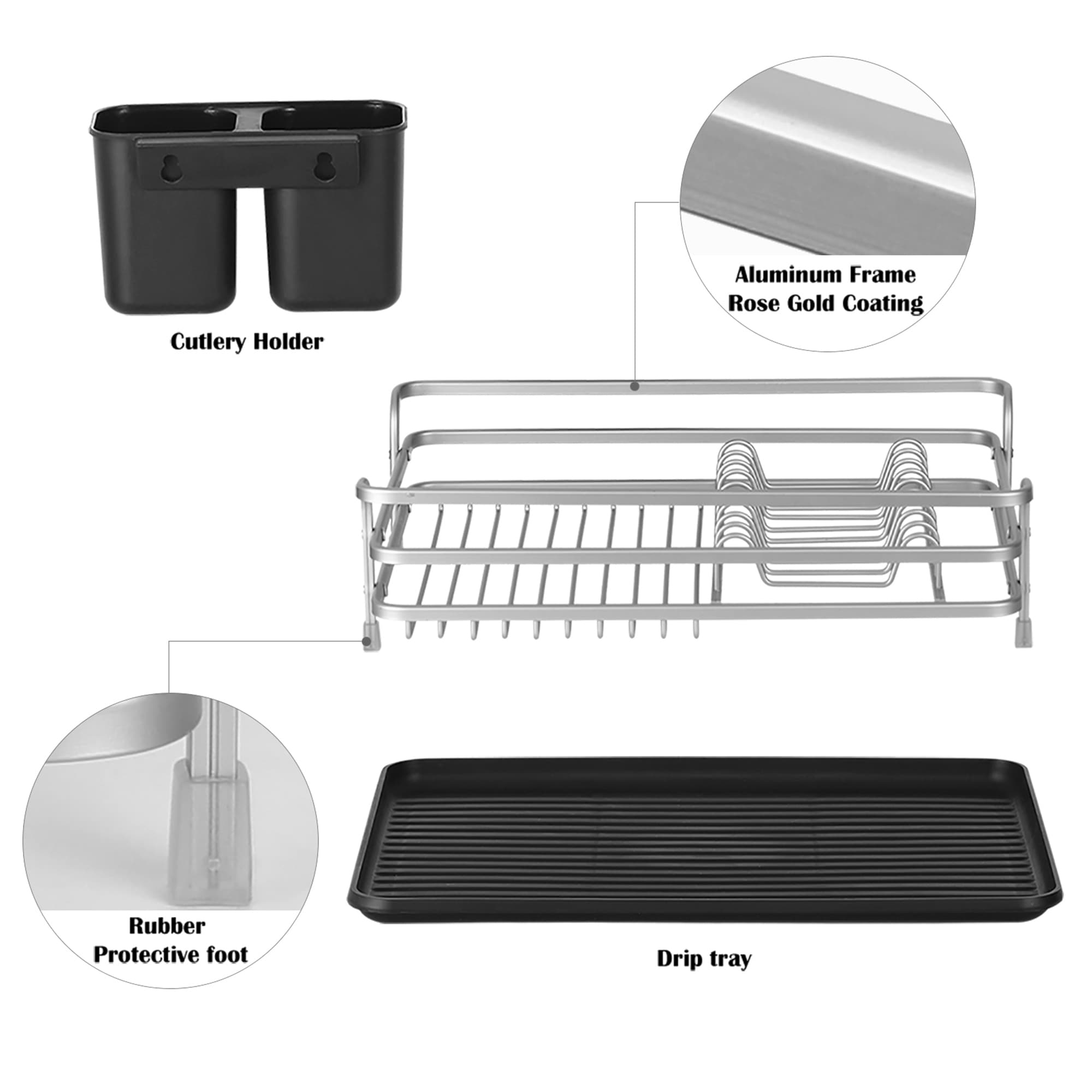 Aluminum Dish Drying Rack with Cutlery Holder, Silver - On Sale - Bed Bath  & Beyond - 35372365