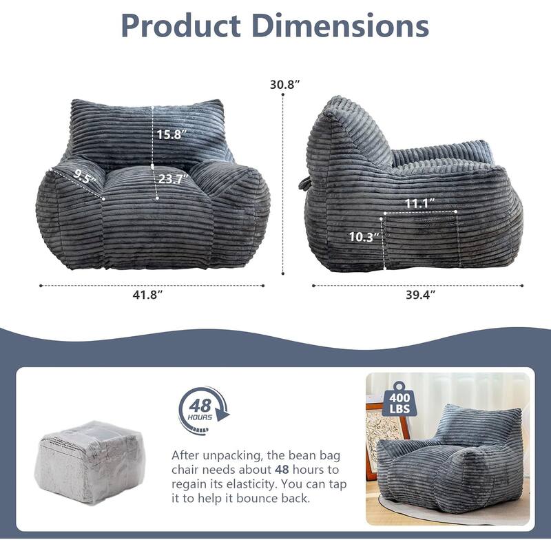 Bean Bag Chair for Adults with Armrests, Oversized Comfy Beanbag Lounge Lazy Floor Sofa Chair