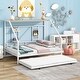 preview thumbnail 14 of 52, Metal House Bed with Trundle, Sturdy House Shaped Bedframe w/Built-in Shelf & Grid for Kids Bedroom, Dorm, No Box Spring Needed White - Full