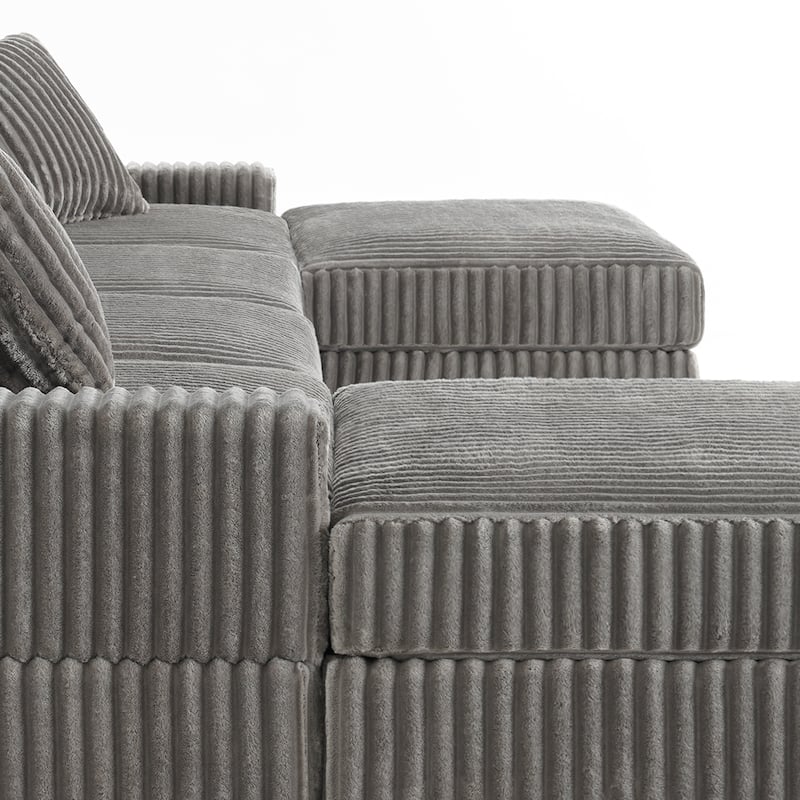 Anne 150" W Upholstered Plush Corduroy Modular Sectional Sofa