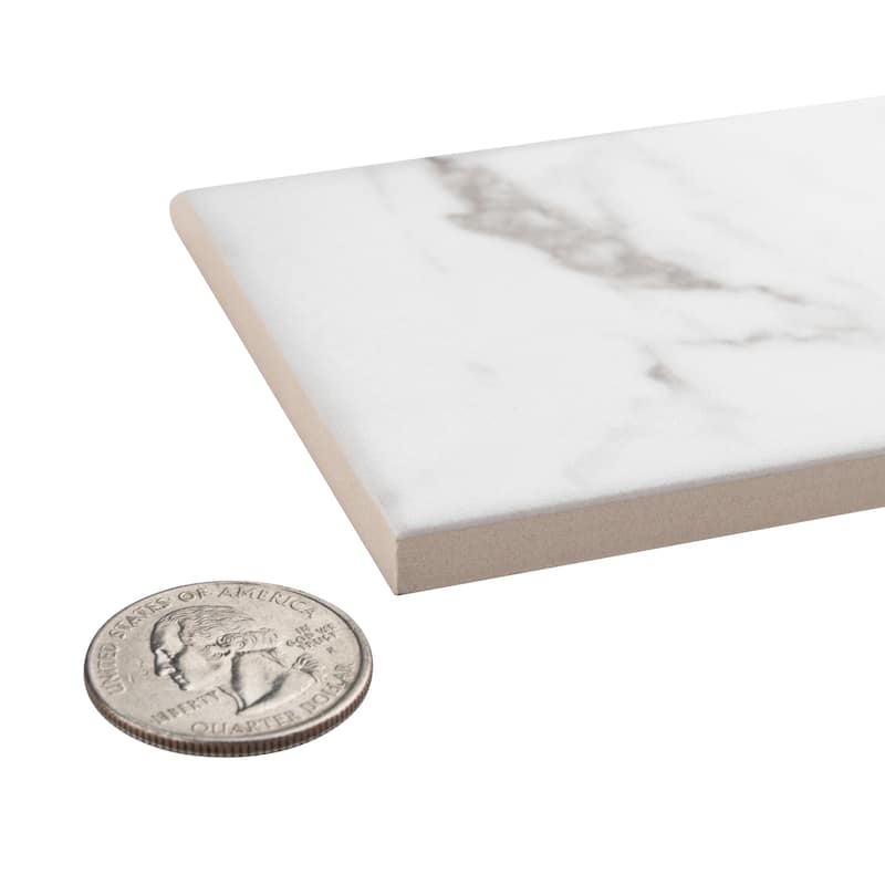 Merola Tile Classico Carrara Matte Bullnose 3" x 6" Ceramic Wall Trim - (1 Tile)