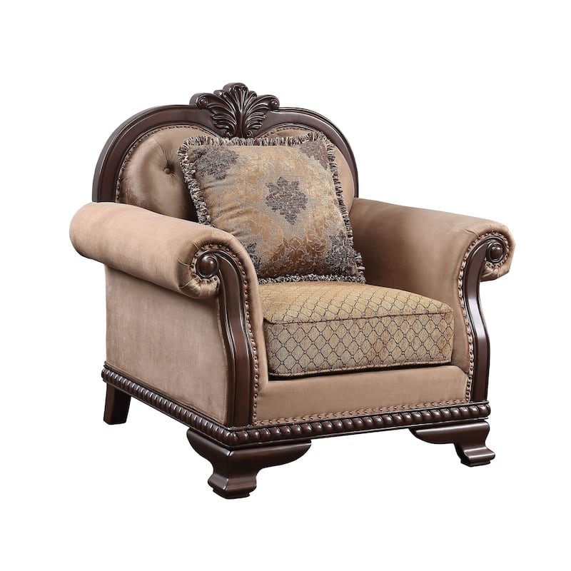Louis Espresso Button-Tufted Accent Chair with Nailheads Trim
